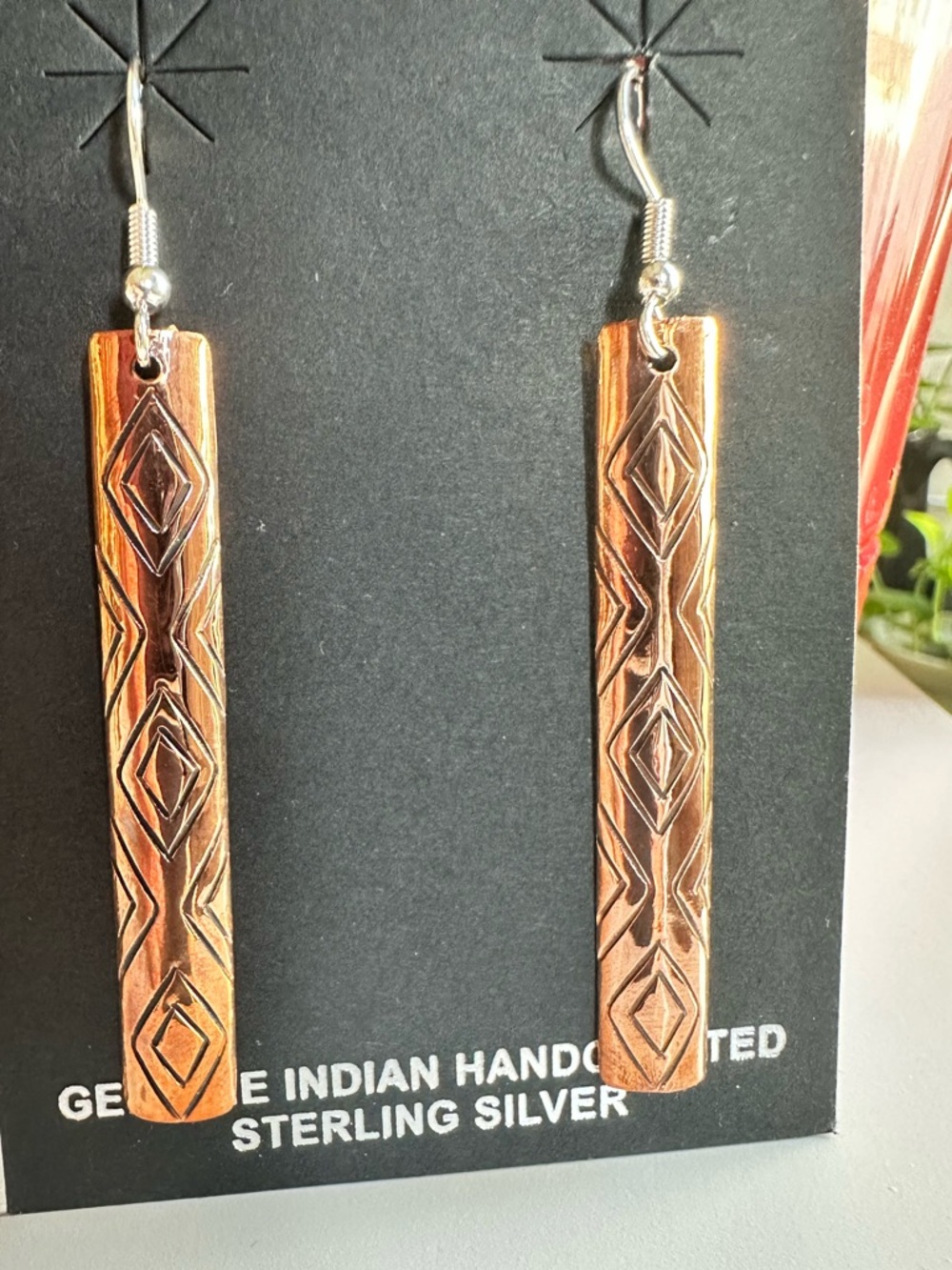 Felicia Etsitty 925 & Copper Stamped Dangle Earrings - Navajo Artist Made NWT - Picture 5 of 5